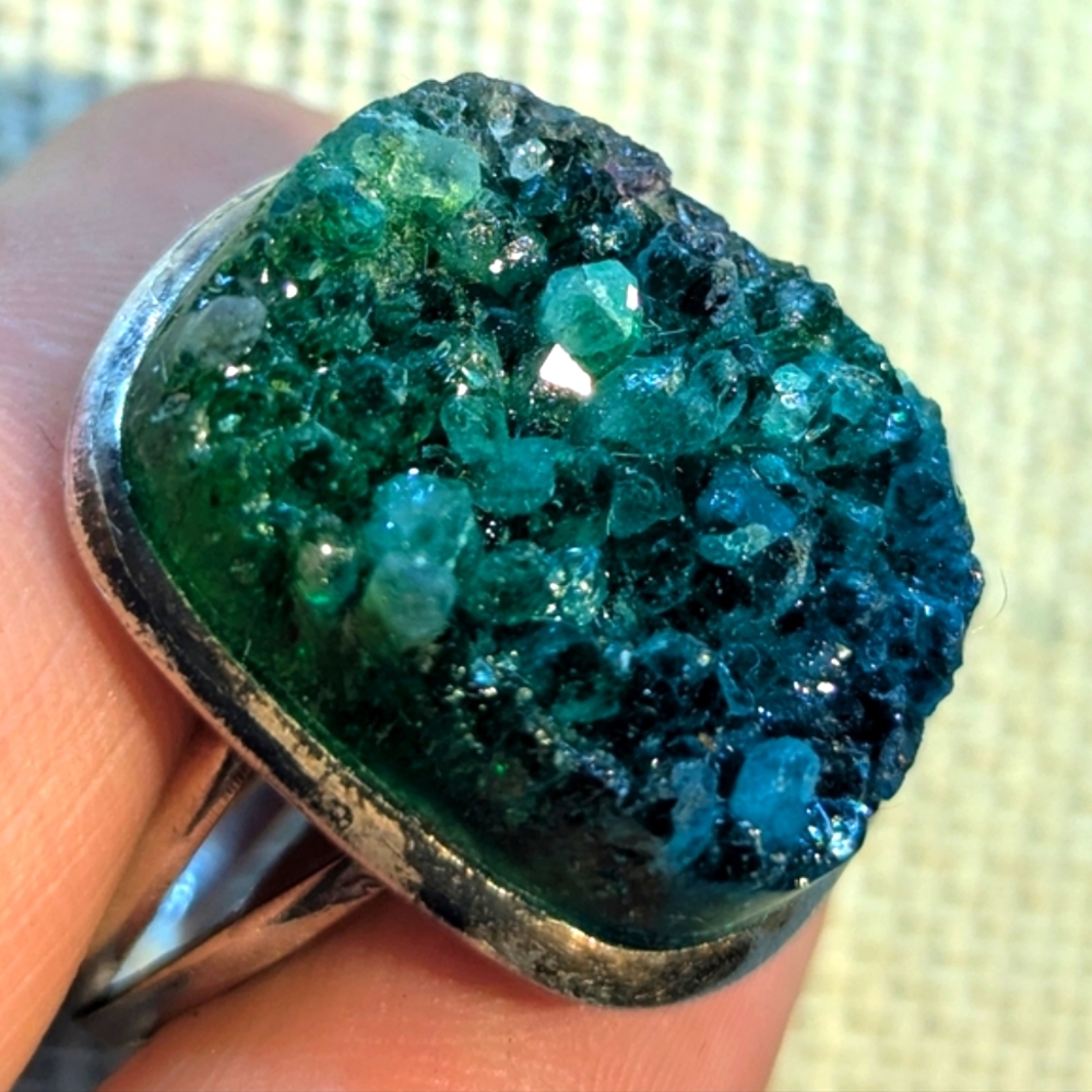 ⭐Stunner Sterling Green Druzy Ring